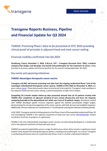 Miniature Transgene SA Rapport trimestriel 2024-q3
