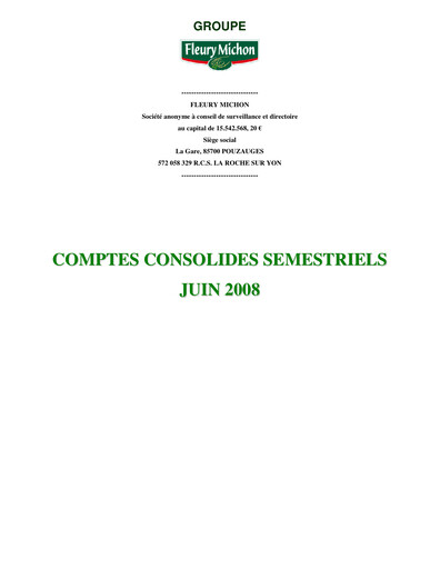 Miniature Fleury Michon Rapport semestriel 2008-h1