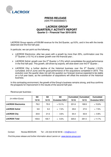Thumbnail LACROIX Group SA Quarterly Report 2015-q3