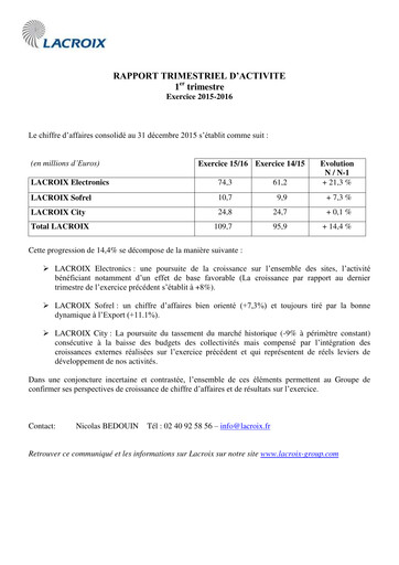 Thumbnail LACROIX Group SA Quarterly Report 2016-q1