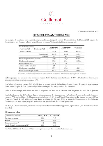 Vorschaubild Guillemot Corporation Finanzbericht 2021