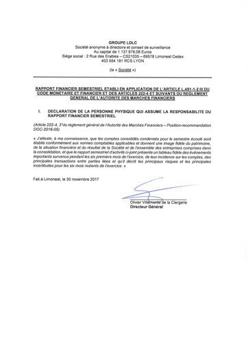 Miniature Groupe LDLC Rapport semestriel 2017-2018