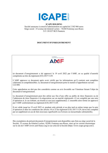 Thumbnail Icape Holding Universal Registration Document 2022