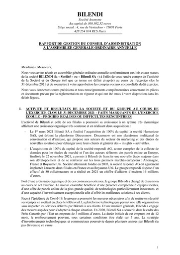 Thumbnail Bilendi SA Annual Report 2021