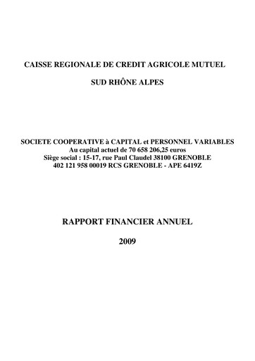 Miniature Caisse Régionale de Crédit Agricole Mutuel Sud Rhône Alpes Rapport financier 2009