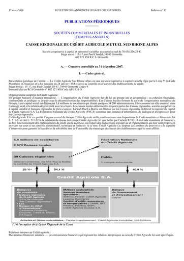 Vorschaubild Caisse Régionale de Crédit Agricole Mutuel Sud Rhône Alpes Finanzmitteilung 2007