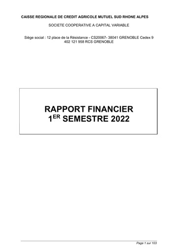 Thumbnail Caisse Régionale de Crédit Agricole Mutuel Sud Rhône Alpes Half-year Report 2022-h1