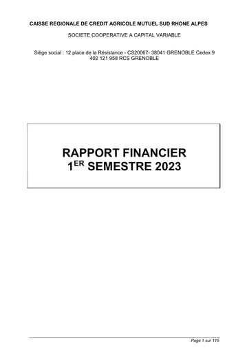 Thumbnail Caisse Régionale de Crédit Agricole Mutuel Sud Rhône Alpes Half-year Report 2023-h1