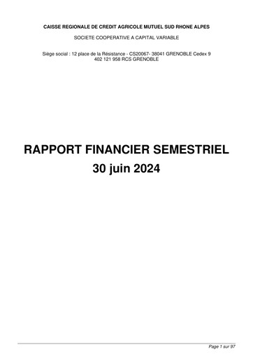 Thumbnail Caisse Régionale de Crédit Agricole Mutuel Sud Rhône Alpes Half-year Report 2024-h1