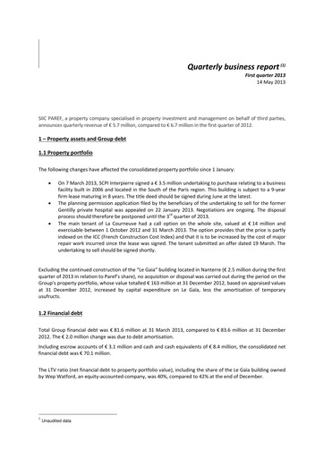 Vorschaubild Paref SA Quartalsbericht 2013-q1