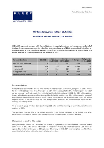 Vorschaubild Paref SA Quartalsbericht 2013-q3