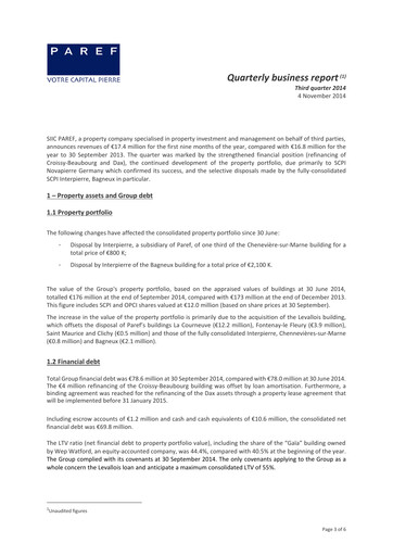 Thumbnail Paref SA Quarterly Report 2014-q3