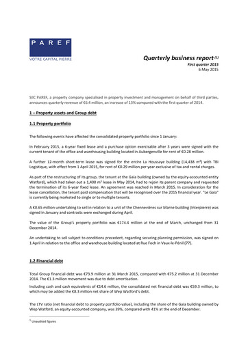 Thumbnail Paref SA Quarterly Report 2015-q1
