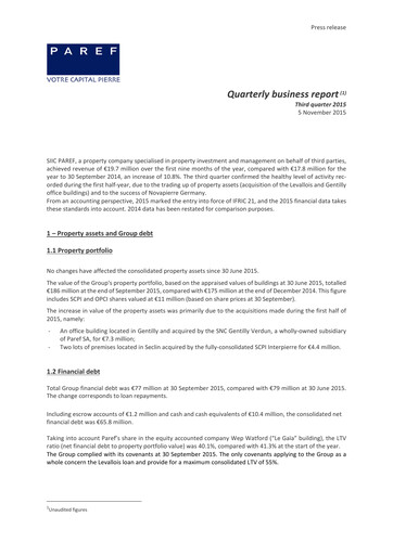 Thumbnail Paref SA Quarterly Report 2015-q3