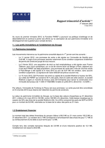 Vorschaubild Paref SA Quartalsbericht 2012-q1