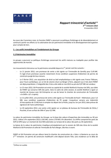 Vorschaubild Paref SA Quartalsbericht 2012-q3