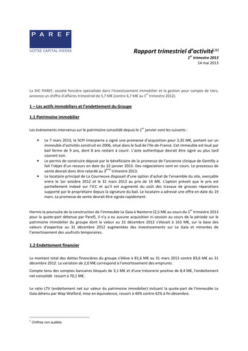 Vorschaubild Paref SA Quartalsbericht 2013-q1