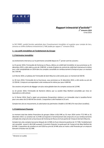 Vorschaubild Paref SA Quartalsbericht 2014-q1