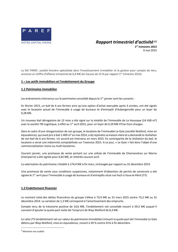 Vorschaubild Paref SA Quartalsbericht 2015-q1