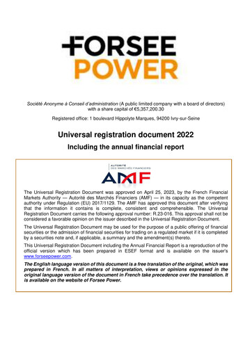 Miniature Forsee Power Document d'enregistrement universel 2022