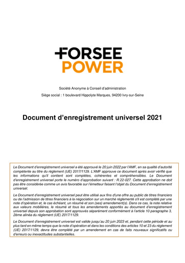 Miniature Forsee Power Document d'enregistrement universel 2021