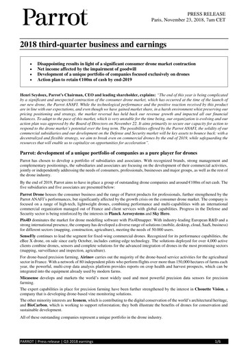 Miniature Parrot S.A. Rapport trimestriel 2018-q3