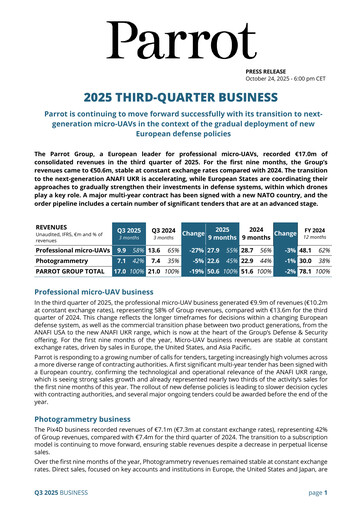 Miniature Parrot S.A. Rapport trimestriel 2025-q3