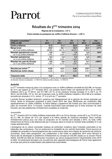 Miniature Parrot S.A. Rapport trimestriel 2014-q3