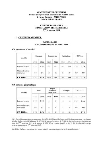 Miniature Acanthe Développement Rapport trimestriel 2014-q3