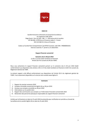 Thumbnail High Co. Half-year Report 2010-h1