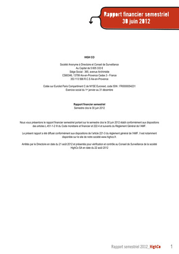 Thumbnail High Co. Half-year Report 2012-h1
