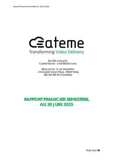 Thumbnail Ateme SA Half-year Report 2015-h1