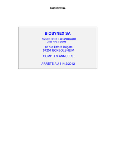 Miniature Biosynex Rapport financier 2012