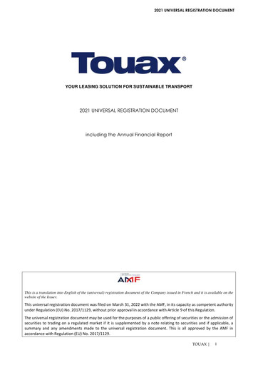 Thumbnail Touax SCA Universal Registration Document 2021