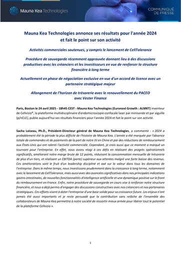 Thumbnail Mauna Kea Technologies Financial Report 2024