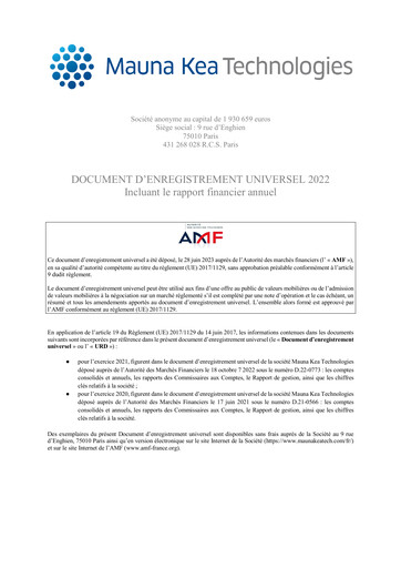 Thumbnail Mauna Kea Technologies Universal Registration Document 2022