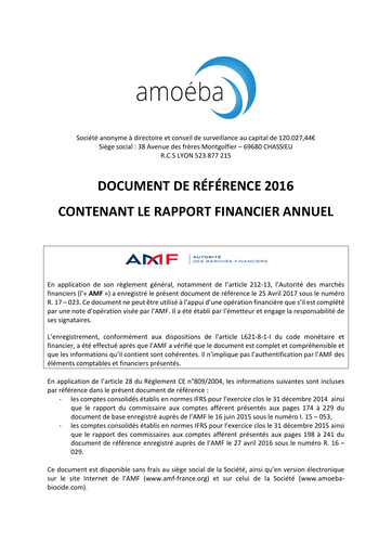 Miniature Amoéba S.A. Document d'enregistrement universel 2016