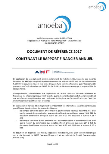 Miniature Amoéba S.A. Document d'enregistrement universel 2017