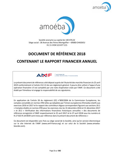 Miniature Amoéba S.A. Document d'enregistrement universel 2018