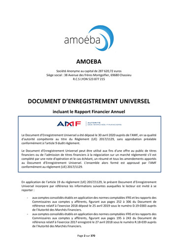 Miniature Amoéba S.A. Document d'enregistrement universel 2019