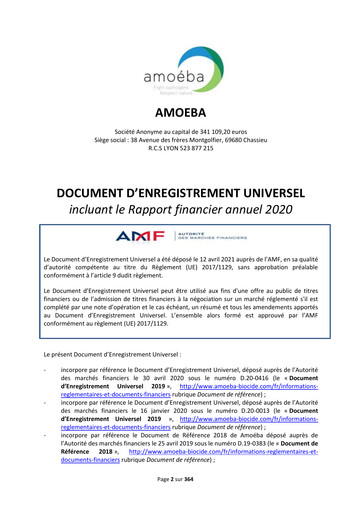 Miniature Amoéba S.A. Document d'enregistrement universel 2020