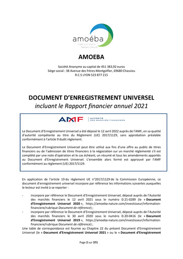 Miniature Amoéba S.A. Document d'enregistrement universel 2021