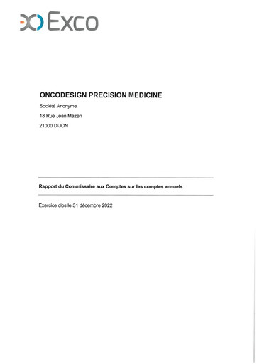 Miniature Oncodesign Precision Medicine Rapport financier 2022