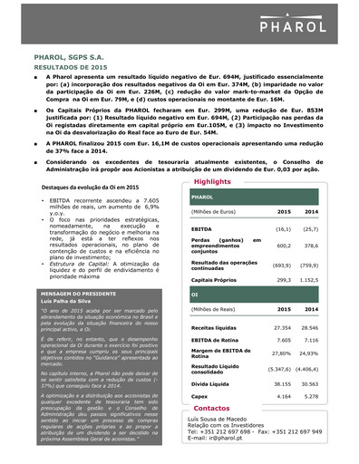 Thumbnail Pharol, SGPS S.A. Annual Report 2015