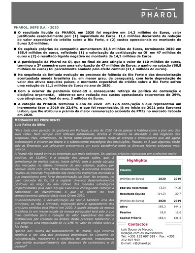Thumbnail Pharol, SGPS S.A. Annual Report 2020