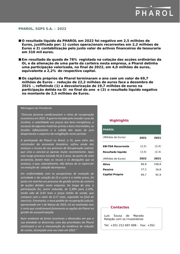 Thumbnail Pharol, SGPS S.A. Annual Report 2022