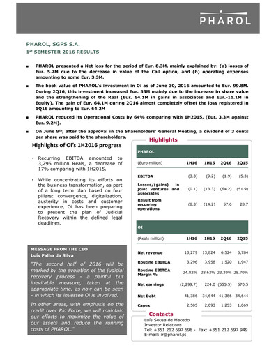 Thumbnail Pharol, SGPS S.A. Half-year Report 2016-h1