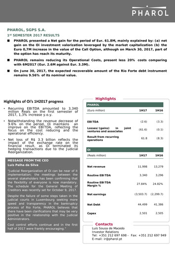 Thumbnail Pharol, SGPS S.A. Half-year Report 2017-h1