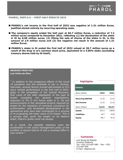 Thumbnail Pharol, SGPS S.A. Half-year Report 2022-h1