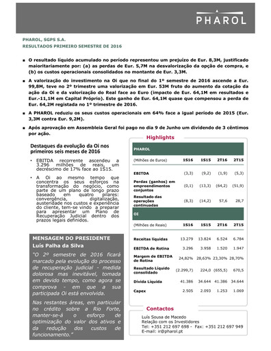 Thumbnail Pharol, SGPS S.A. Half-year Report 2016-h1